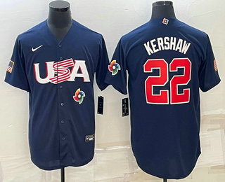 Mens USA Baseball #22 Clayton Kershaw 2023 Navy World Baseball Classic Stitched Jerseys